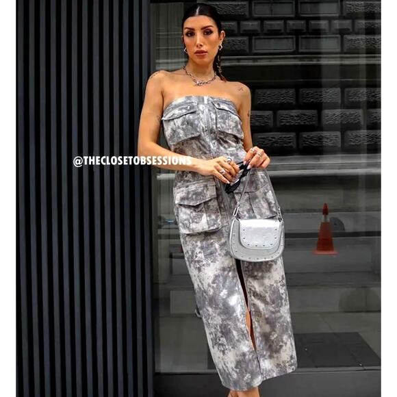 ZARA Blogger Favorite Strapless Utility Midi Dress NWT โ Cotton Cargo Chic, Sz M - Picture 12 of 16